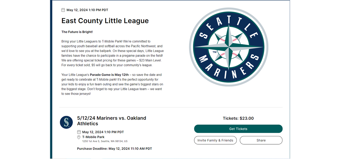ECLL Little League Day at the Seattle Mariners Sun, May 12th